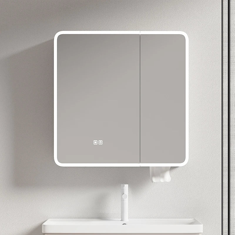 circular aluminum wardrobe with mirror, smart lighting and storage