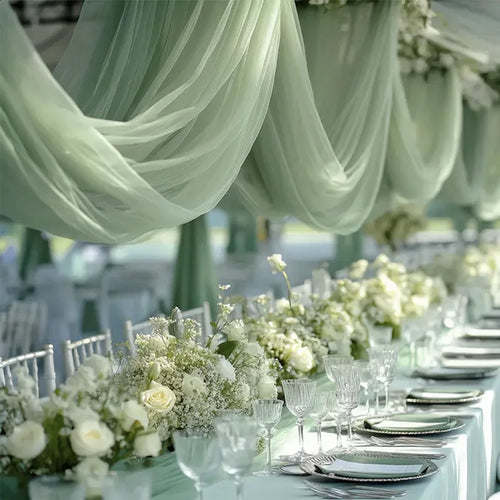 Sheer gauze table runner for wedding and party decor - vue 6 sur 6