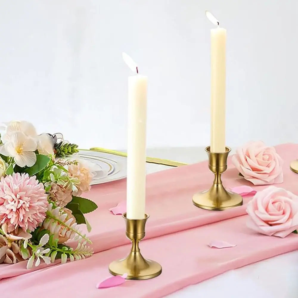 Set of 2 gold conical iron candle holders, rust-resistant and stable