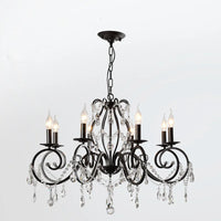 Classic wrought iron and crystal chandelier for industrial interiors