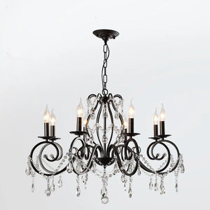 lustre classique en fer forgé et cristal pour intérieur industriel