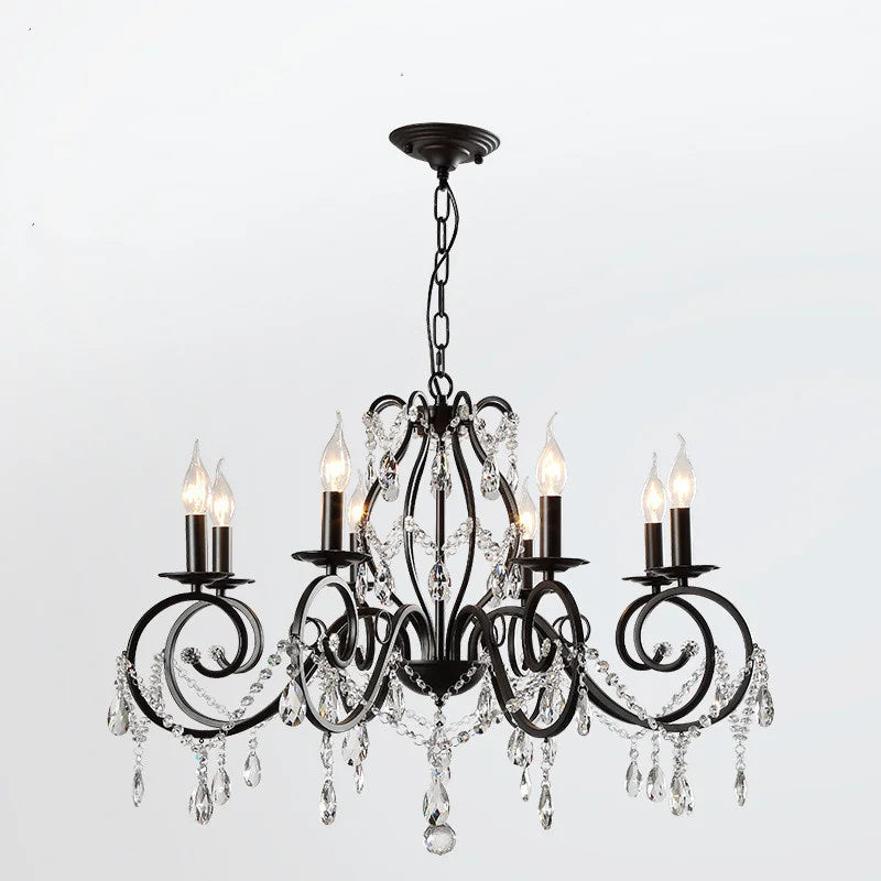 Classic wrought iron and crystal chandelier for industrial interiors