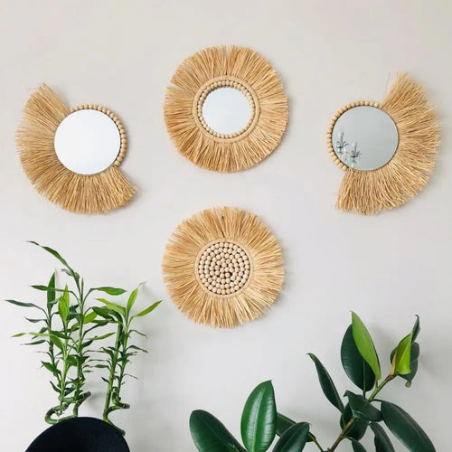 hanging mirror in acrylic straw design and practical - vue 10 sur 10