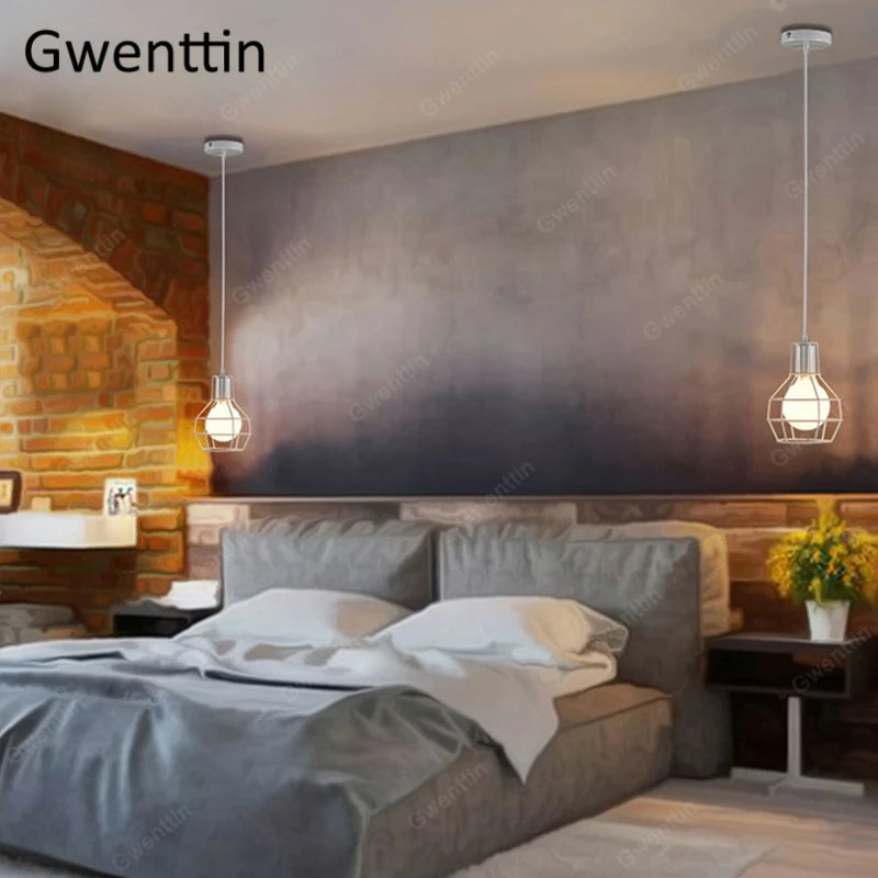 Iron cage pendant light for modern retro interior decor - vue 6 sur 11