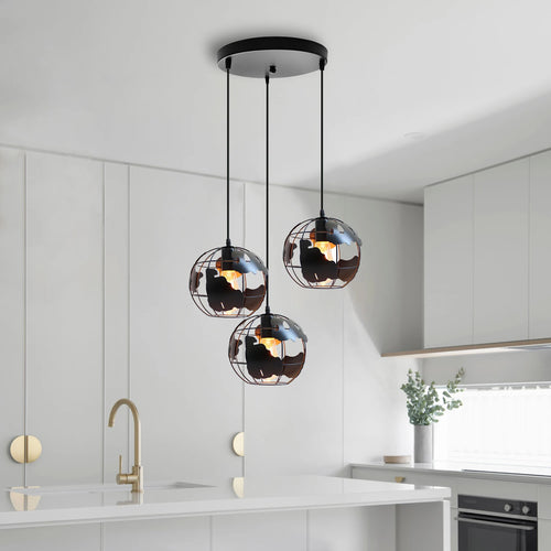 metal pendant lamp globe lampshade modern industrial style - vue 2 sur 14