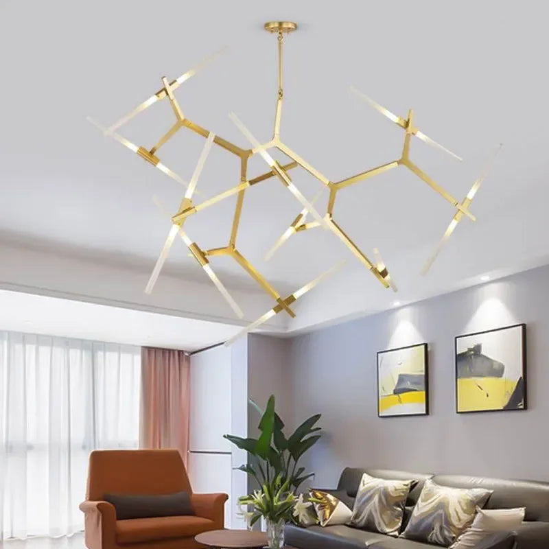Modern glass branch LED tube chandelier for hanging decoration