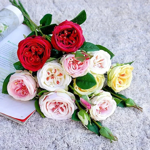 Decorative artificial white pink roses for all occasions - vue 5 sur 7