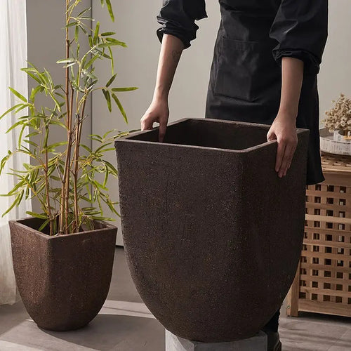 Square clay flower pot for outdoor garden with breathable plants - vue 4 sur 9