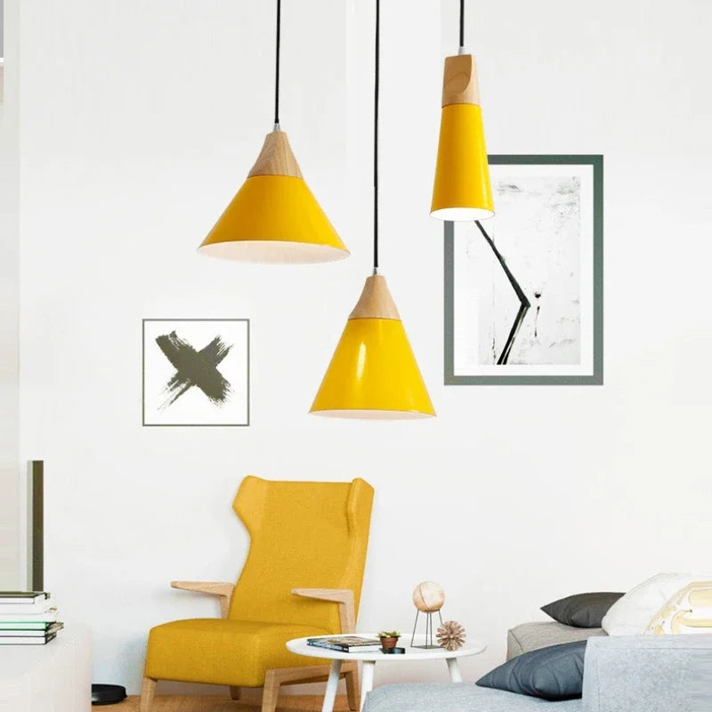 Wood and iron pendant light for modern lighting