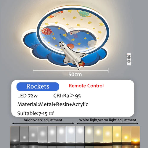 Children's indoor ceiling light with remote control rocket lights boy - vue 11 sur 12
