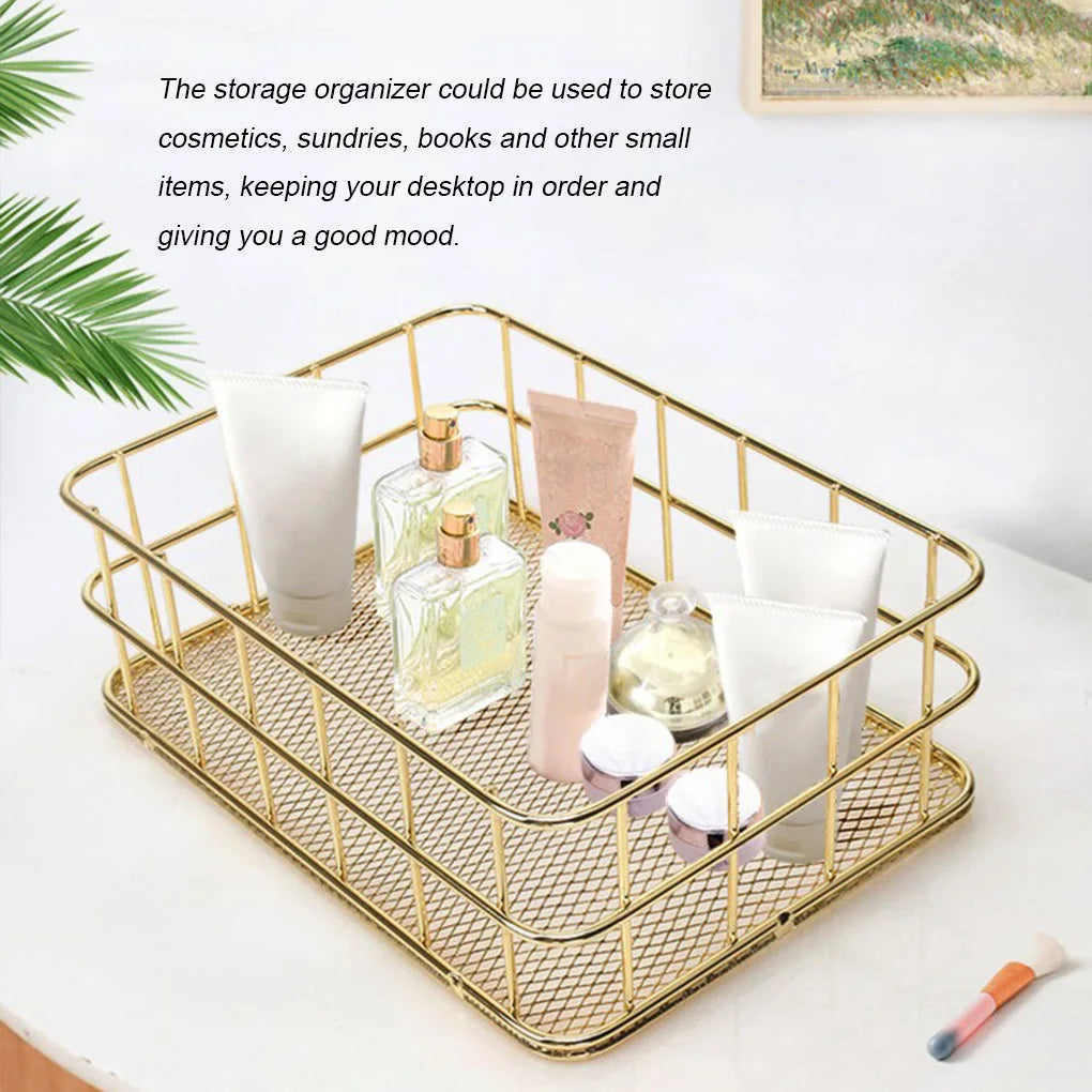 Gold iron storage basket for desk and stationery - vue 3 sur 7