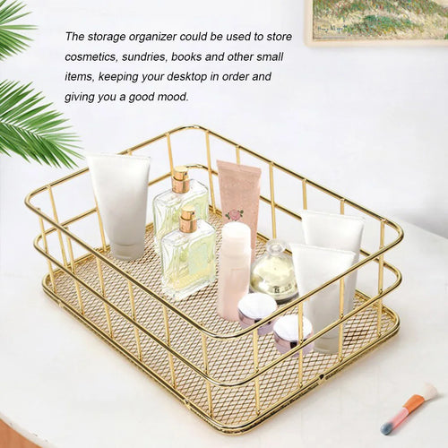 Gold iron storage basket for desk and stationery - vue 3 sur 7