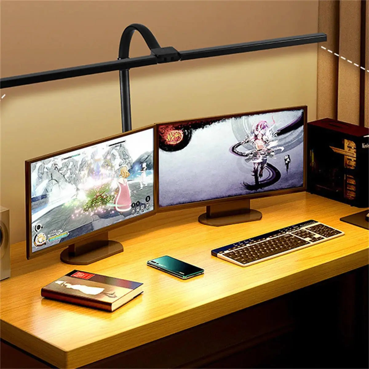 Adjustable double head LED clip desk lamp