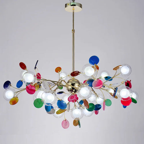 Nordic LED bubble firefly chandelier with natural agate effect