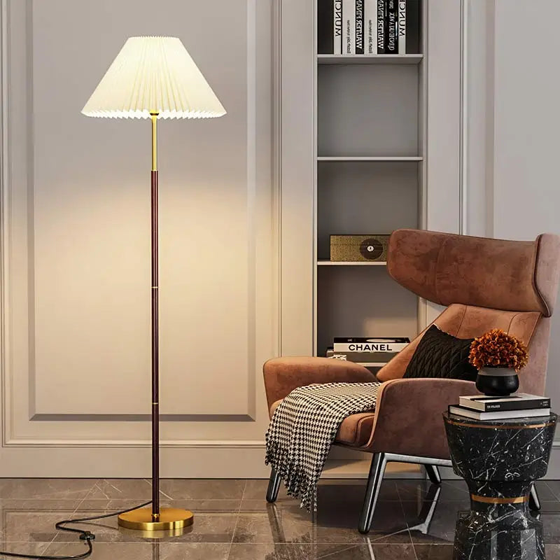 Nordic LED floor lamp with fabric shade for interior decoration