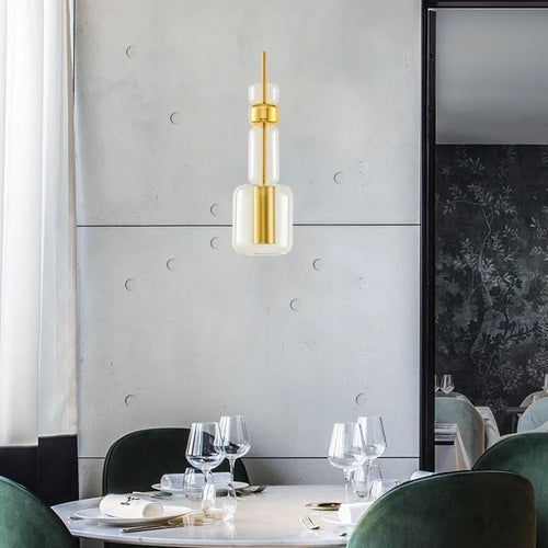 Modern clear glass pendant light with gold and black metal - vue 2 sur 8