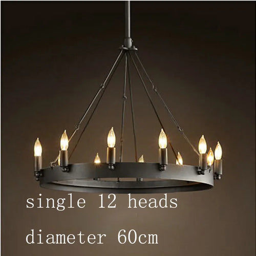 Round retro American style iron LED chandelier