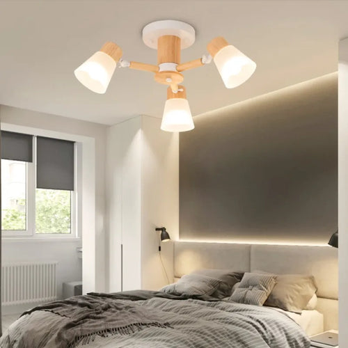 Decorative Nordic glass and wood chandelier - vue 3 sur 14