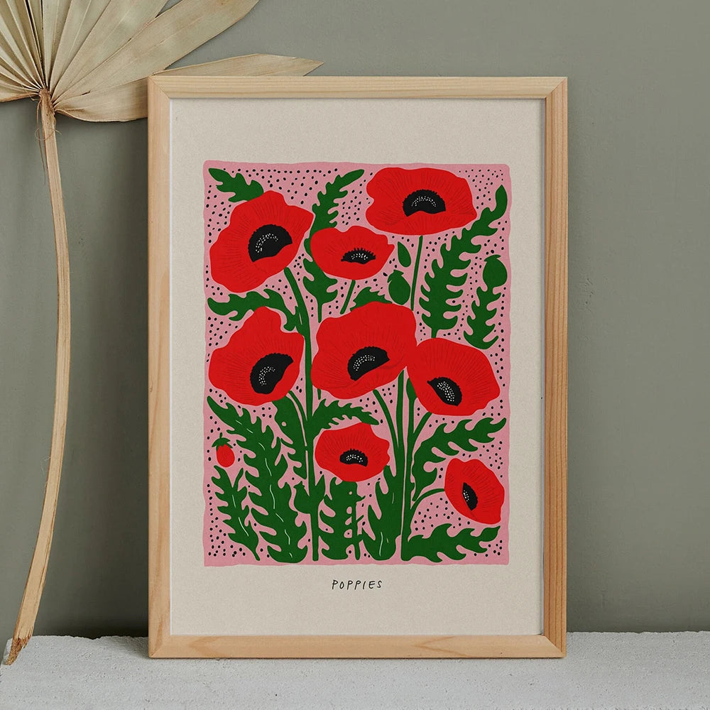 poppy flower bouquet abstract wall art floral decoration