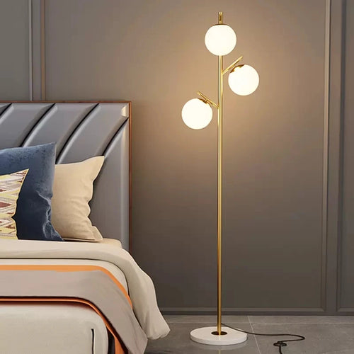Modern glass floor lamps LED round spheres minimalist standing lighting E27 - vue 4 sur 7