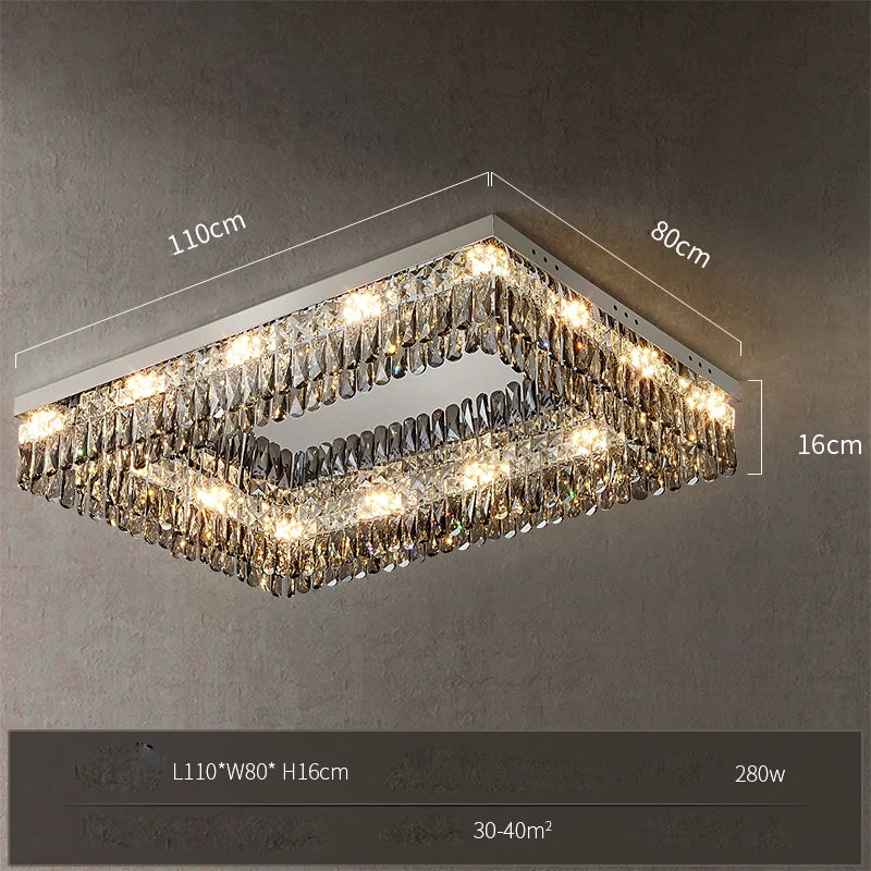 Gold crystal rectangular square dimmable LED ceiling light