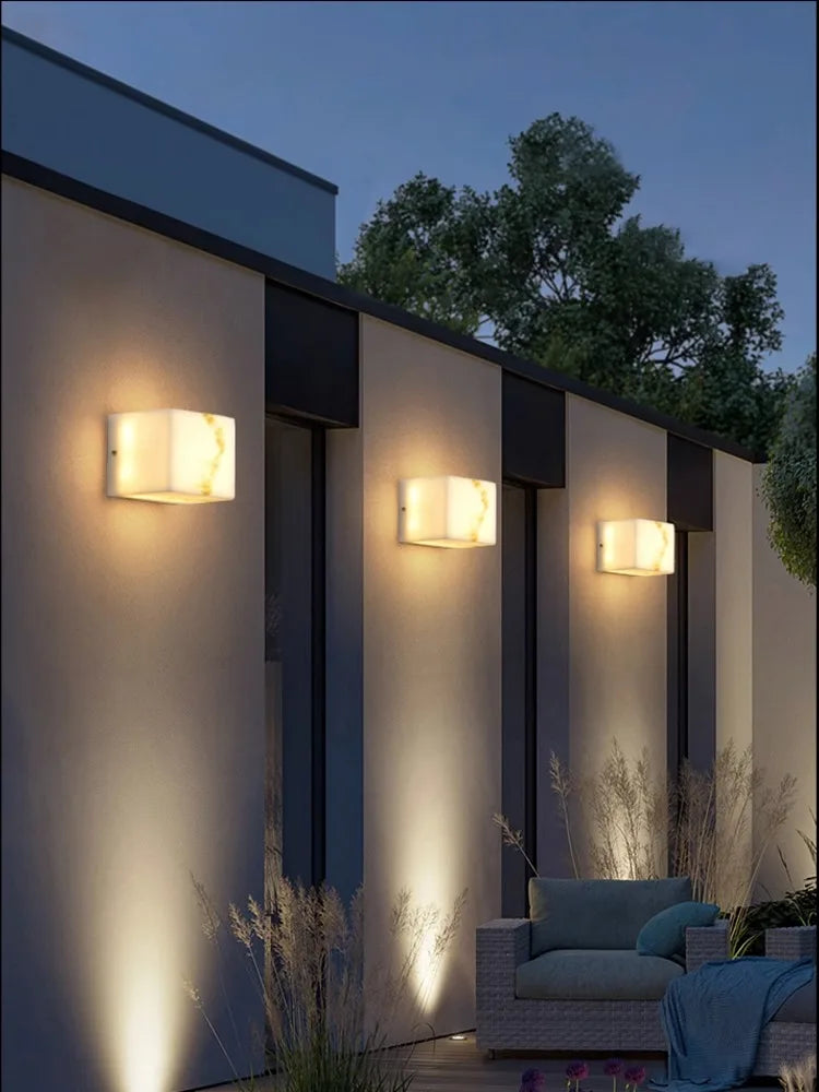 applique murale art deco marbre cube étanche pour intérieur et extérieur - vue 4 sur 12