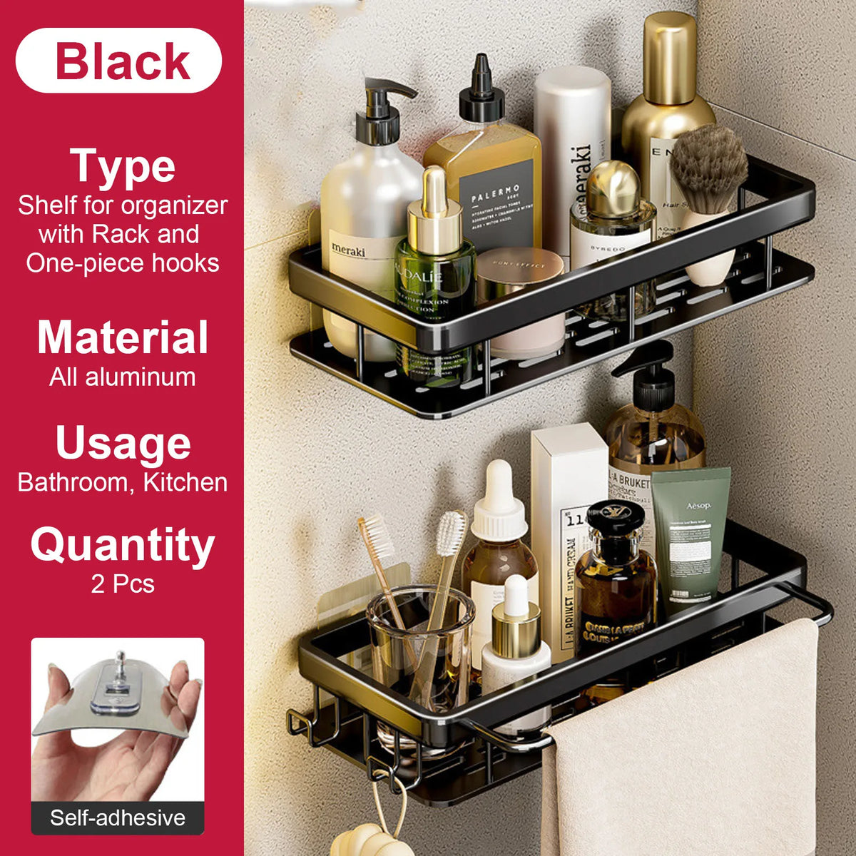 no-drill wall shelf for bathroom and kitchen storage - vue 8 sur 30