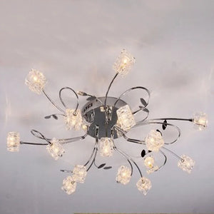 Modern chrome metal chandelier with crystal and LED lighting