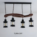 Retro industrial 4-head wood and iron chandelier for café, bar or loft