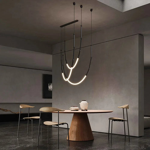 Modern Italian minimalist bamboo LED chandelier - vue 5 sur 14