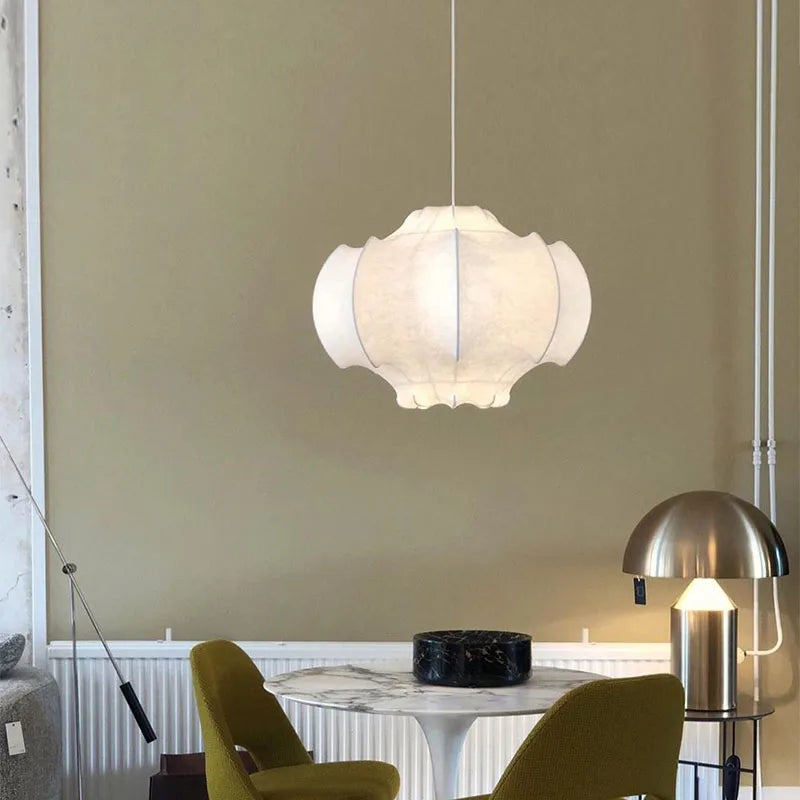Wabi sabi ceiling light in Japanese silk for modern interior decor - vue 6 sur 9