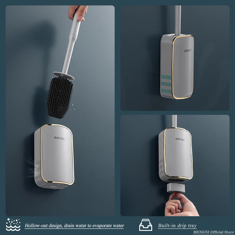 Luxury wall-mounted toilet brush quick cleaning bathroom accessories - vue 5 sur 12