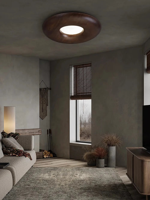 Modern retro dark wood LED ceiling light large chandelier - vue 5 sur 9