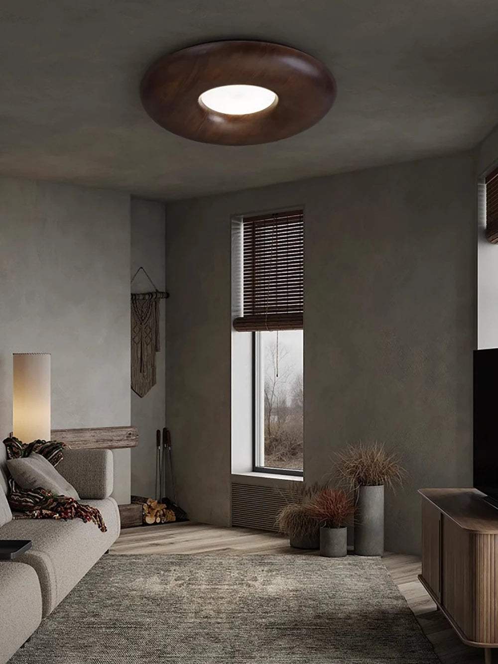 Modern retro wood LED ceiling light large chandelier - vue 4 sur 9