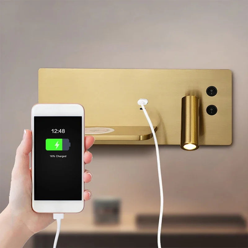 Luxury multifunction wireless USB LED wall light with switch - vue 2 sur 13
