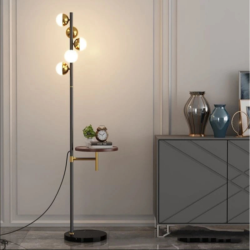 Wooden floor and table lamp with wireless charging