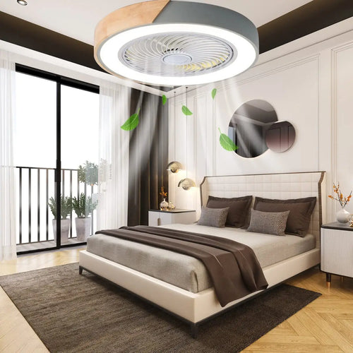 Wooden ceiling light with remote control and variable 3-colour LED - vue 4 sur 12