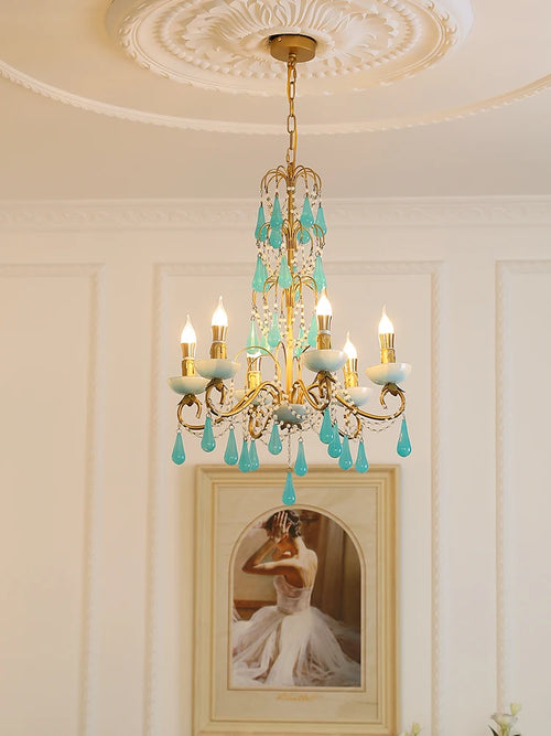 Modern art deco water drop chandelier in crystal and glass - vue 4 sur 7