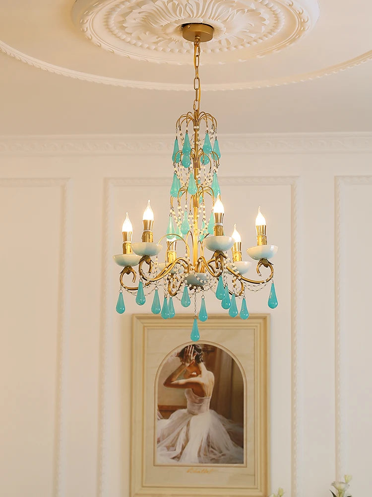 Modern art deco water drop chandelier in crystal and glass - vue 3 sur 7