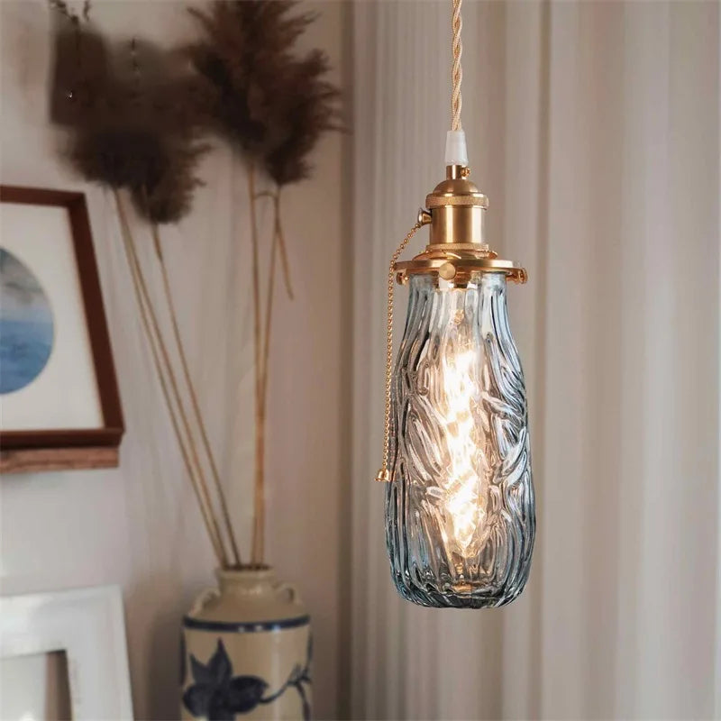 Nordic retro brass chandelier with pull switch