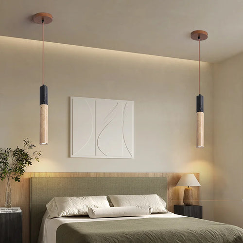 Vintage natural stone pendant light with bell shade - vue 4 sur 6