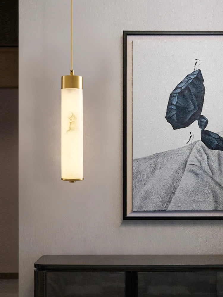 Pure natural marble and copper chandelier for modern minimalist decor