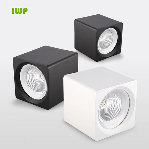 Square dimmable COB LED surface ceiling spotlight for indoor use