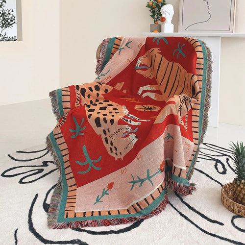 Bohemian landscape motif multi-purpose knitted throw