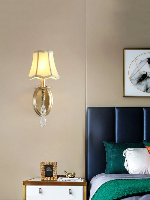 Crystal and fabric wall light in American country style for hotel - vue 5 sur 6
