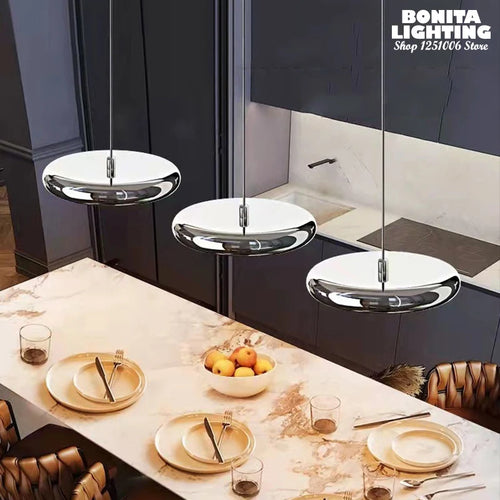 Modern minimalist luxury round LED pendant light with dimming - vue 2 sur 14