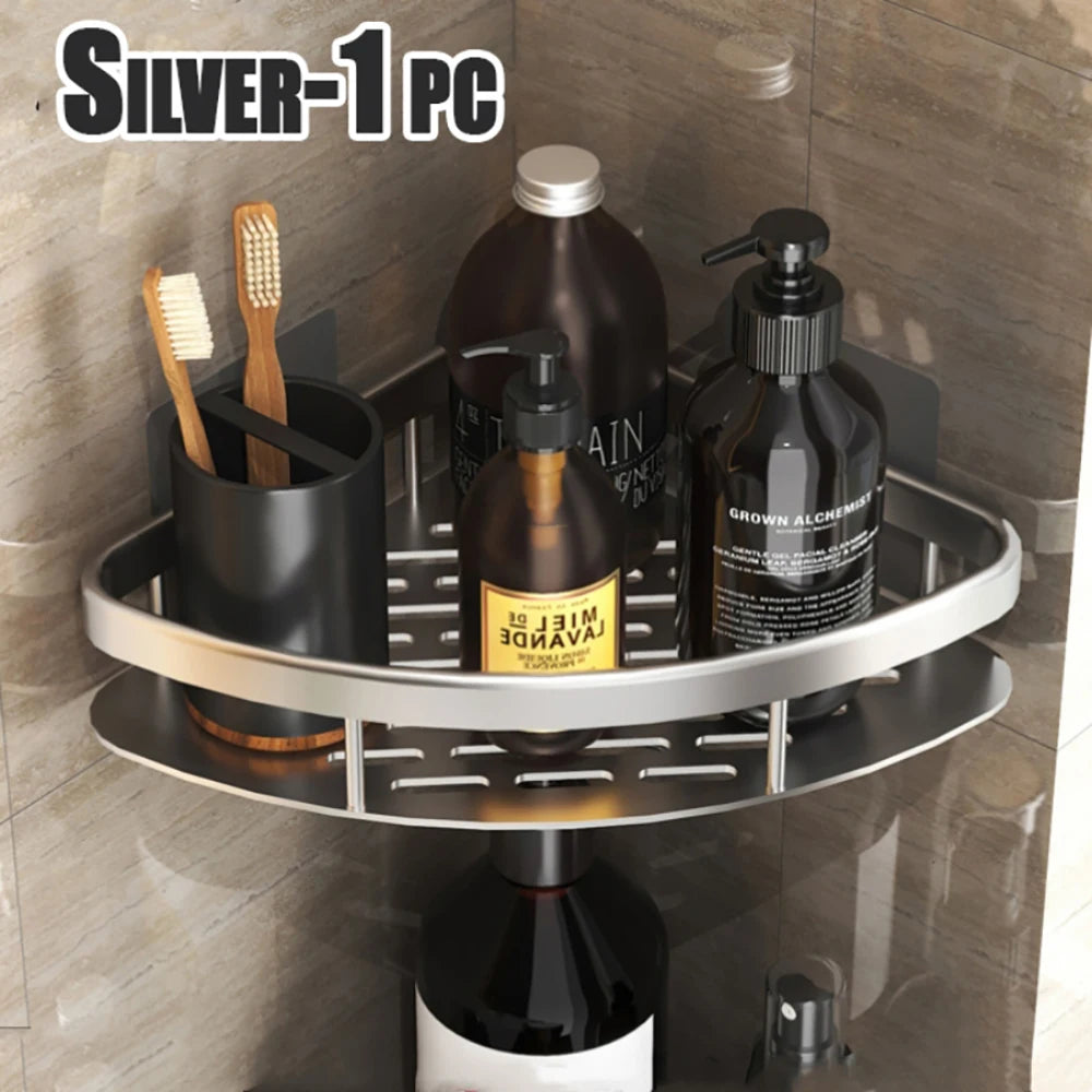 wall-mounted corner shelf without drilling for shower and towels