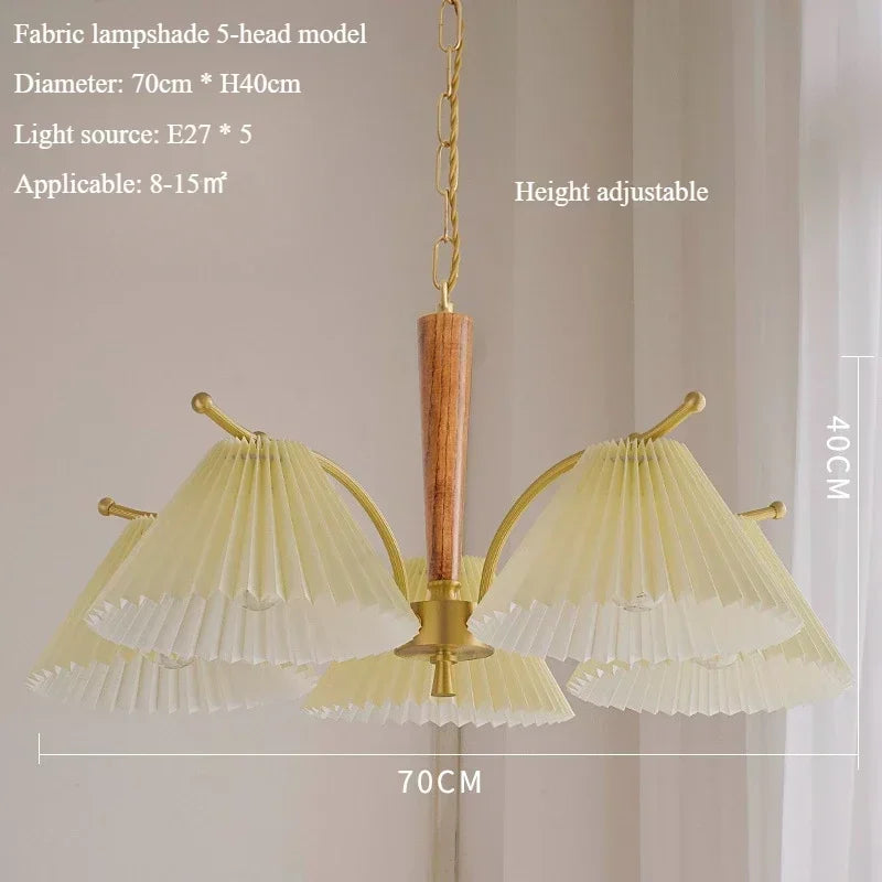 Nordic retro pendant light with pleated fabric shade decorative lamp - vue 11 sur 11