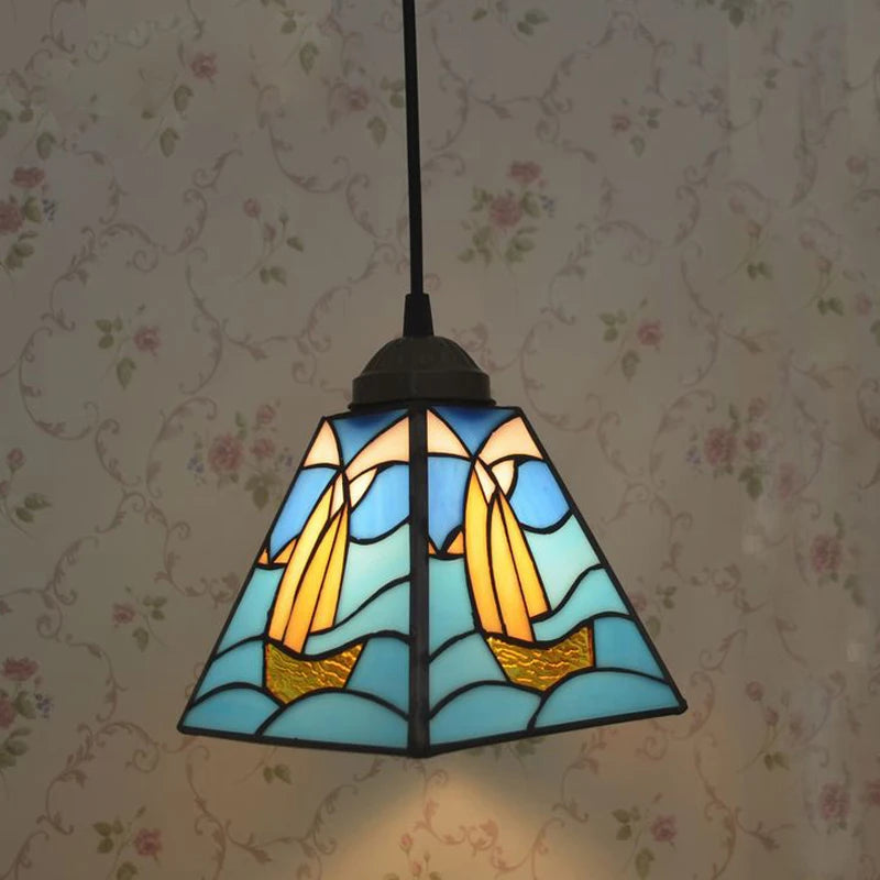 Creative sailboat Tiffany pendant light Mediterranean home decoration