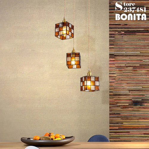 Retro pendant light in hand-painted glass, Mediterranean Asian style - vue 3 sur 12